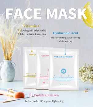 4stk/meget LEVENDE GLAMOUR Hyaluronsyre C-Vitamin Fugtgivende ansigtsmaske Kridtning Anti-Aging Næring Opstrammende Plante hudpleje