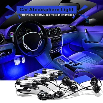 4x LED Blå Lys Bil Atmosfære Let Opladning med cigartænder-Bil, boligindretning Lys Lampe 1 Meter 4Leds