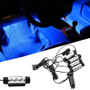 4x LED Blå Lys Bil Atmosfære Let Opladning med cigartænder-Bil, boligindretning Lys Lampe 1 Meter 4Leds