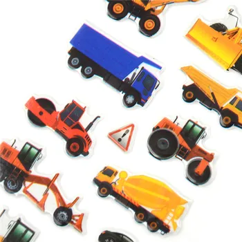 5 Ark 3D-Tegnefilm Transport Biler Boble Klistermærker Børnehave Børn Belønning Sticker Gave Stickers