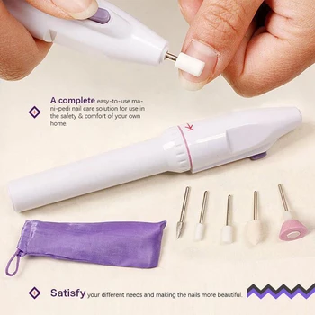 5 I 1 Professionel Elektrisk Negle Bore Kit Batteri, Manicure, Pedicure Slibning Polering Slibning Fil Pen Nail Art Værktøj Maskine