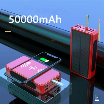 50000mAh Qi Trådløse Oplader Solar Power Bank Bærbare Oplader 50000 mAh Poverbank til iPhone, Samsung Powerbank med Lommelygte