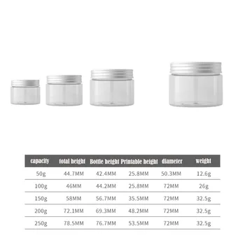 50g-250g Gennemsigtig Aluminium Cover Tom Makeup Jar Pot Genopfyldning Prøve Flasker Rejse Face Creme Lotion Kosmetiske Container
