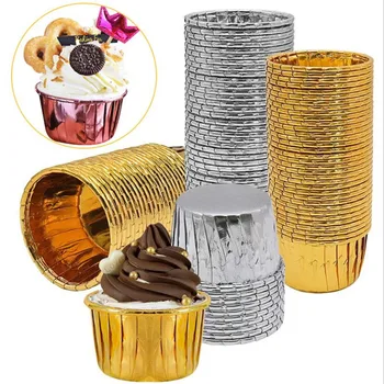 50stk Cupcake Papir Kop Oilproof Cupcake Liner Bagning Cup Skuffe Tilfælde bryllupsfest Caissettes Golden Muffin Indpakning Papir