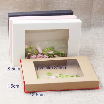 50stk Multi Farve Papir Gave Pakke&Display Box Med Klar PVC Vindue Bryllup Slik Kasser Kraftpapir Gave Emballage Kasser