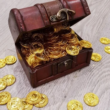 50stk plast Pirat guld mønt Halloween kids fødselsdag dekoration falske guld treasure part forsyninger gave børn fordel