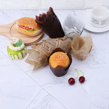 50stk/sæt Avis Style DIY Tulipaner Cupcake Liners Papir Kage Bagning Kop Muffin Wraps Tilfælde festartikler
