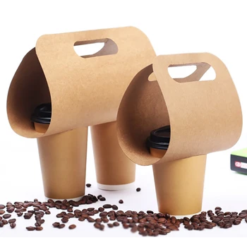50stk Øko-Venligt Kraftpapir kopholder Disponibel Drikkevarer Kaffe, Te Og Mælk Krus Base Håndtag Indehavere Takeaway Drikke Emballage