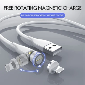 540 Graders Roterende Albue Magnetisk Oplader Kabel, 3 i 1 Magnetisk Oplader, USB-Kabel, Hvid Mobile Kabel