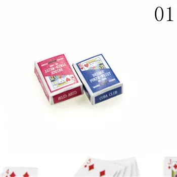 54Pcs/Sæt Mini Poker Kort Med 2 Æsker Til 1:12 Dukkehus Miniatures Poker Home Decor Spillekort Spil Dukke Tilbehør