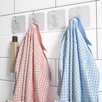 5PCS Gennemsigtig tøjkrog Badeværelse Opbevaring håndklædeholder Ikke-Perforeret Non-Marking Sticky Bøjle Hat Kroge Køkken Organizer