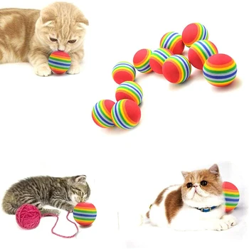 5PCS Pet Rainbow Ball Toy Play Tygge Bunden EVA 3,5 cm Bold Pet Interaktivt Legetøj Hund Kat Uddannelse Toy Pet Tygge Forsyninger