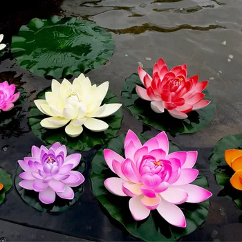 5Pcs Kunstig Flydende Vand Lily EVA Lotus Blomst Dam Indretning 10cm (Rød/Gul/Blå/Lyserød/Lys Pink)
