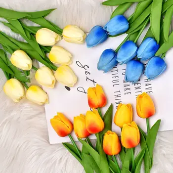 5Pcs Tulip Kunstige Blomsterbuketter Rigtige Touch Bryllup Home Decor Falske Blomst Fotografering Rekvisitter Dekoration Materialer