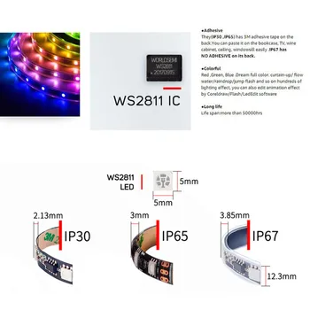 5m DC 12V WS2811 led Pixels Programmerbar led strip 30/60 leds/m,ws2811 Eksterne IC RGB 5050 SMD Hvid/Sort PCB led strip light