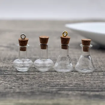 5pieces mini, der ønsker glas flaske med kork hætteglas vedhæng håndlavet smykker resultater charms reagensflasken