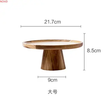 6.5/8.5 tommer Japansk stil husstand massivt træ plade frugt dessert tallerken med Høj fod kage tallerken sushi træ-bakke sæt pladen skål