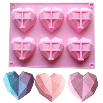 6 Hulrum Diamant Kærlighed Hjerte Silikone Kage Form For Dekoration Køkken Værktøjer Mould Bradepande Form For Mousse Wienerbrød Tilbehør