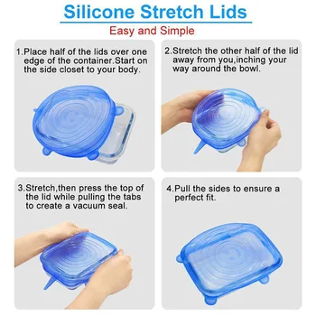 6 Stk/ Sæt Silikone Cover Frisk tampa de silikone Holde Silikone Stretch Låg Caps For Mad Pot Dish Køkken Tilbehør