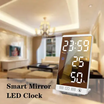 6 Tommer LED Spejl Vækkeur Touch-Knappen Wall Digital Clock Time Temperatur Luftfugtighed Display USB-Port Tabel Ur