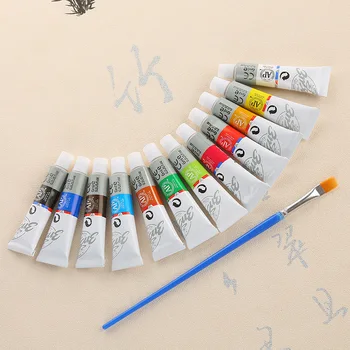 6 ml 12 Farve Professionel Akryl Maling Sæt Hånd-Malet Væg Maling Rør Kunstner Trække Maleriet Pigment Fri Pensel