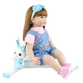60 CM Silikone Genfødt lille Barn Dukke Toy Naturtro Vinyl Prinsesse Baby Med Klud Kroppen i Live Bebe Kjole Op Pige Fødselsdag Gave