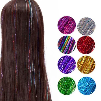 600Pcs Hair Tinsel Falsk Kvinder Hår Forlængelse Regnbuens Farver Syntetiske Laser Hovedbeklædning Bling Dekoration Glitter Strimler Parts Værktøjer