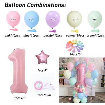 63pcs Macaroon Latex Ballon Unicorn Fest Dekoration 40inch Pink Folie Antal Balloner Baby Brusebad 1st Fødselsdag Helium Globos