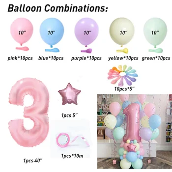 63pcs Macaroon Latex Ballon Unicorn Fest Dekoration 40inch Pink Folie Antal Balloner Baby Brusebad 1st Fødselsdag Helium Globos