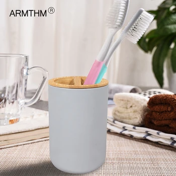 6stk Bambus Badeværelse Tilbehør Sæt tandbørsteholder sæbedispenser Toilet Børste Sæt Badeværelse Badeværelse Tilbehør til Udsmykning