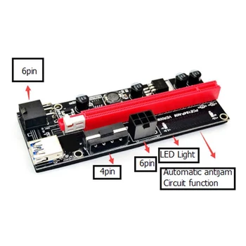 6stk Nyeste VER009 USB 3.0 PCI-E Riser VER 009S Express 1X 4x 8x 16x Extender pcie Riser-adapterkort SATA-15 bens til 6-pin Strøm