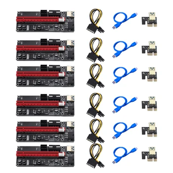 6stk VER009 1x til 16x PCI Express-PCIE-PCI-E Riser Card 009S Extender 60cm USB 3.0 SATA Kabel til 6Pin BTC Minedrift Miner
