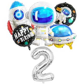 6stk det Ydre Rum Astronaut Raket Galaxy Tema Balloner Baby Dreng Fødselsdag Part Dekorationer Nummer 1 2 3 4 5 6 7 8 9 År Gammel