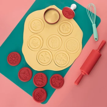 6stk/set Cookie Stempel Kiks DIY Skimmel Jul 3D Cookie Kage Stemplet Cutter Bagning Mould Xmas Cookie Cutters støbeværktøjet