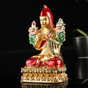 7,5 cm/12cm Dekorere Sætte Statuen,Håndtere Lomme Virkningsfuldt Håndværk,Tranic Farvet Legeret Metal Forgyldning Tibetansk Buddha Tsongkhapa