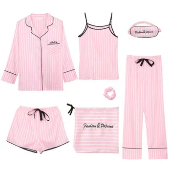 7 Stykker Dame Silke Satin Pyjamas Sæt Nattøj Sæt Nattøj Pijama Pyjamas, Der Passer Kvindelige Sove To Delt Sæt Loungewear 2020