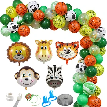 75PCS Jungle Party Balloner kagepynt Safari Part Baby Brusebad Dyr Balloner Arch Kids Fødselsdag Ballon Zoo Tema Fest