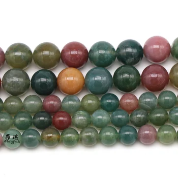 7A Naturlige Indien Agater Runde Sten Perler 4-12mm Mix Syv Farver Løse Perler Til Smykker at Gøre DIY Armbånd Halskæde 15inches