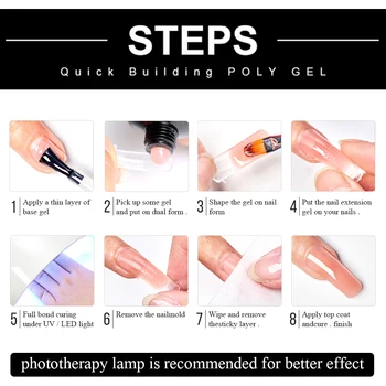 7PCS Poly UV Gel-Kit til Manicure Søm Forlængelse Sæt Slip Løsning, Akryl polsk Kunst Af Fingerspidserne Hurtig Opbygning af 72 Farve