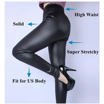 7XL Imiteret Læder Leggings Plus Size Super Elastiske Sorte Piger Spandex Tøj PU Læder Bukser Mave Kontrol ouc088