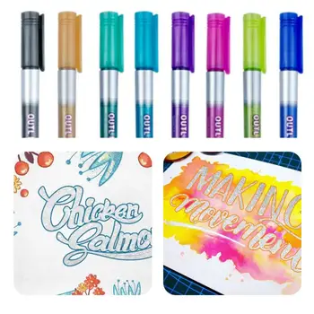 8 Farver Metallic Glitter Farverige Farve Skitsere Markør Kawaii Kunst Markør Dobbelt Linje Pen til Skolen Tegning Kunst Forsyninger Pen
