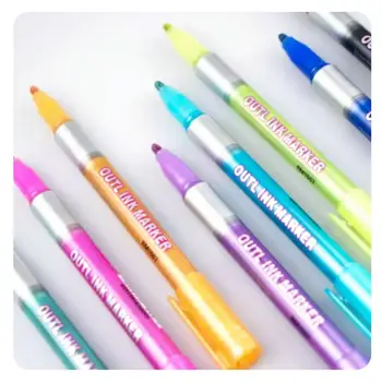 8 Farver Metallic Glitter Farverige Farve Skitsere Markør Kawaii Kunst Markør Dobbelt Linje Pen til Skolen Tegning Kunst Forsyninger Pen