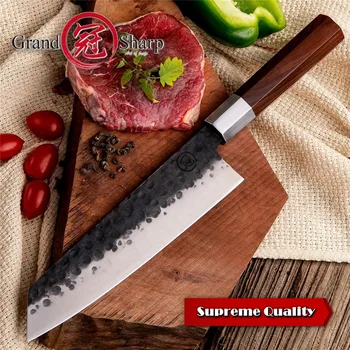 8 Tommer Håndlavet Kokkens Kniv Japanske køkkenknive Kiritsuke PRO Udskæring Madlavning Værktøjer Afrikansk Træ Håndtag gaveæske GRANDSHARP