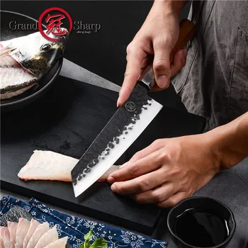 8 Tommer Håndlavet Kokkens Kniv Japanske køkkenknive Kiritsuke PRO Udskæring Madlavning Værktøjer Afrikansk Træ Håndtag gaveæske GRANDSHARP