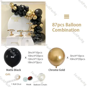 87pcs Mat Sort Ballon Guirlande-Kit Eksamen Dekoration Metal Guld Ballon Arch DIY Bryllup, Baby Shower, Fødselsdag Part Indretning