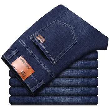 8853 Mænd Jeans Smart Casual Business Mode Unge Plus Size Løs Lige Strækning Ensfarvet Blå Lynlås Lomme Denim Bukser