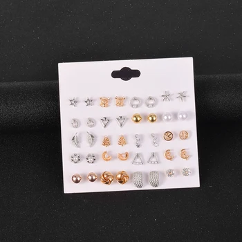 9 par/sæt 2021 nye mode golden water drop design blomst rhinestone pearl stud øreringe til kvinder gilr bryllup part gave