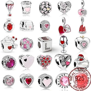925 Sterling SilverRed valentine ' s day ballon kærlighed Vedhæng DIY fine perler Passer Oprindelige Pandora Armbånd Smykker