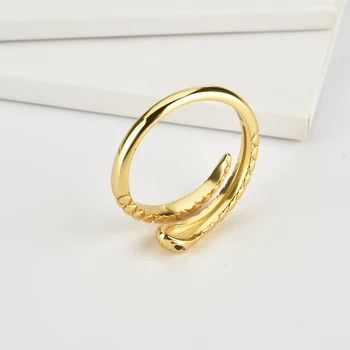 925 Sterling Sølv Guld Slange Resizable Ring Justerbar Dyr Kvinder Luksus Rock-Punk Slank Cirkel Rundt Smykker