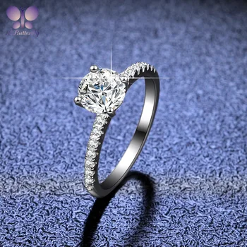 925 Sterling Sølv Moissanite Ring 1,0 Ct Runde Cut D Farve Meget Skinnende 4 Ben Engagement Ring Høj Kvalitet Smykker